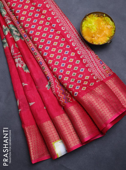 Semi dola saree pink with allover floral prints and zari woven border