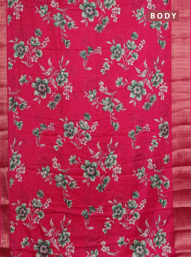 Semi dola saree pink with allover floral prints and zari woven border