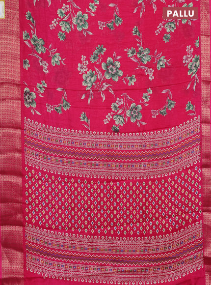 Semi dola saree pink with allover floral prints and zari woven border