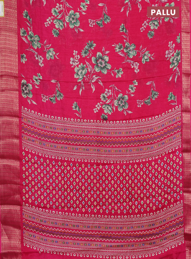 Semi dola saree pink with allover floral prints and zari woven border