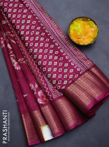 Semi dola saree wine shade with allover floral prints and zari woven border