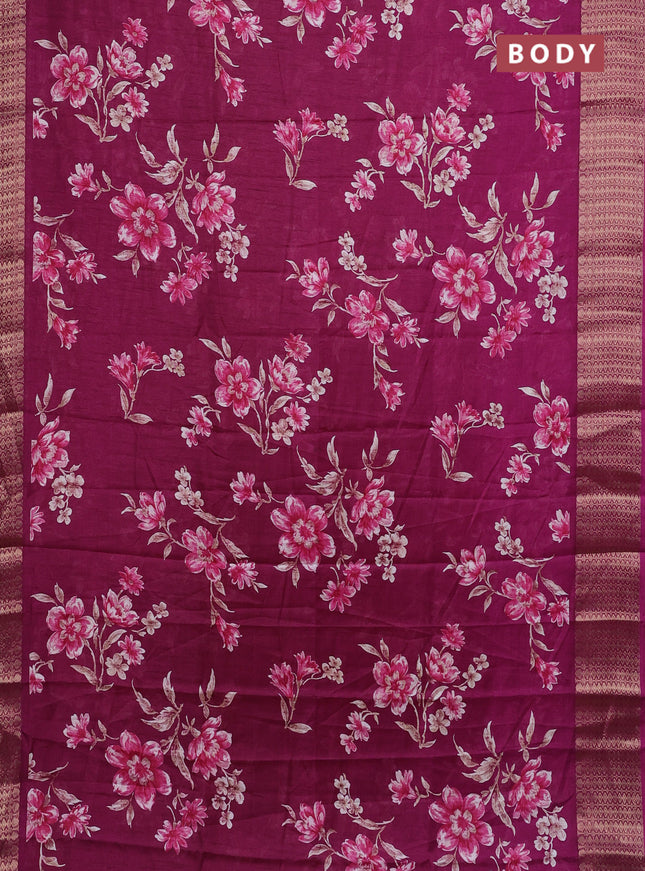 Semi dola saree wine shade with allover floral prints and zari woven border