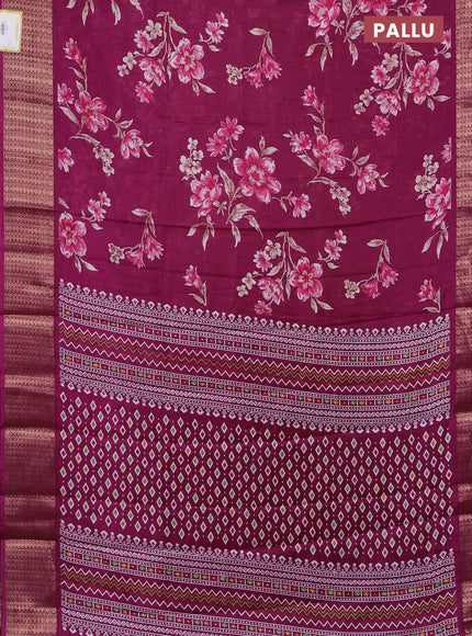 Semi dola saree wine shade with allover floral prints and zari woven border
