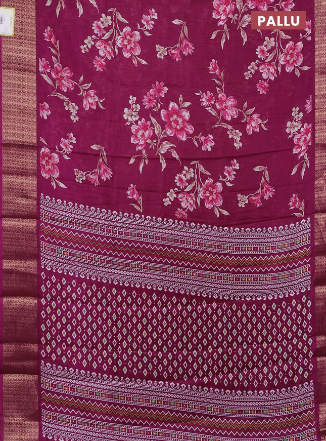 Semi dola saree wine shade with allover floral prints and zari woven border