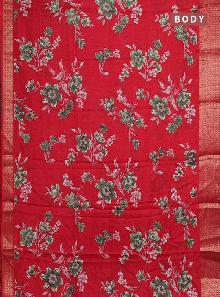 Semi dola saree red with allover floral prints and zari woven border
