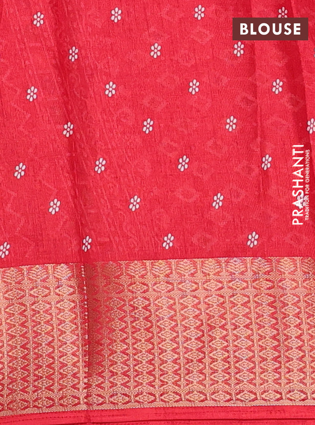 Semi dola saree red with allover floral prints and zari woven border
