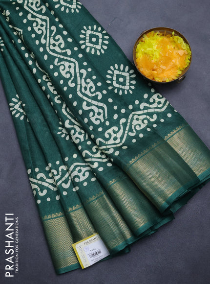 Semi dola saree green with batik butta prints and zari woven border