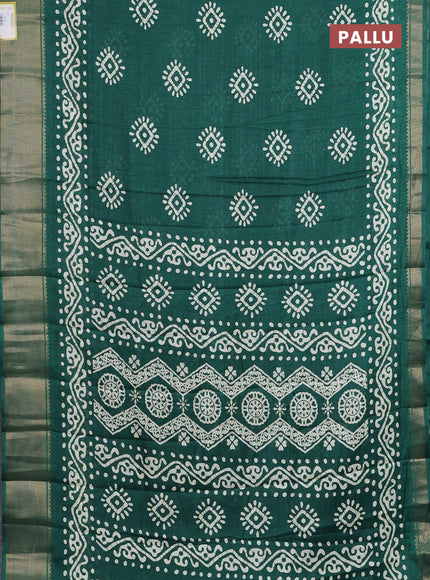 Semi dola saree green with batik butta prints and zari woven border