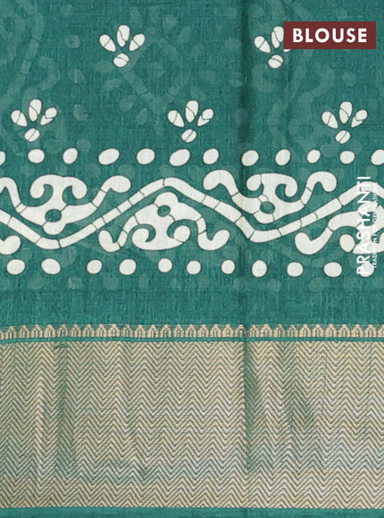 Semi dola saree green with batik butta prints and zari woven border