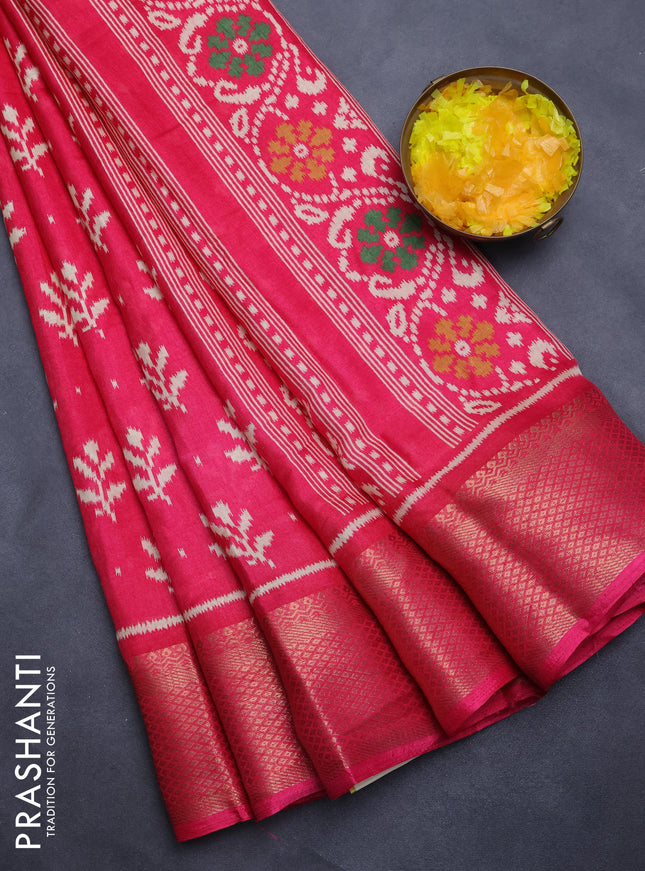 Semi dola saree pink with ikat butta prints and zari woven border