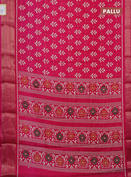 Semi dola saree pink with ikat butta prints and zari woven border
