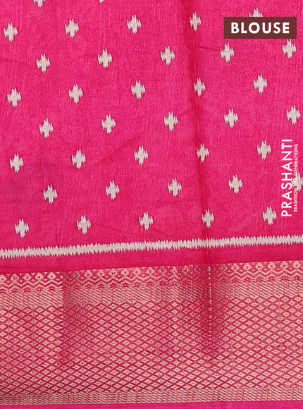 Semi dola saree pink with ikat butta prints and zari woven border