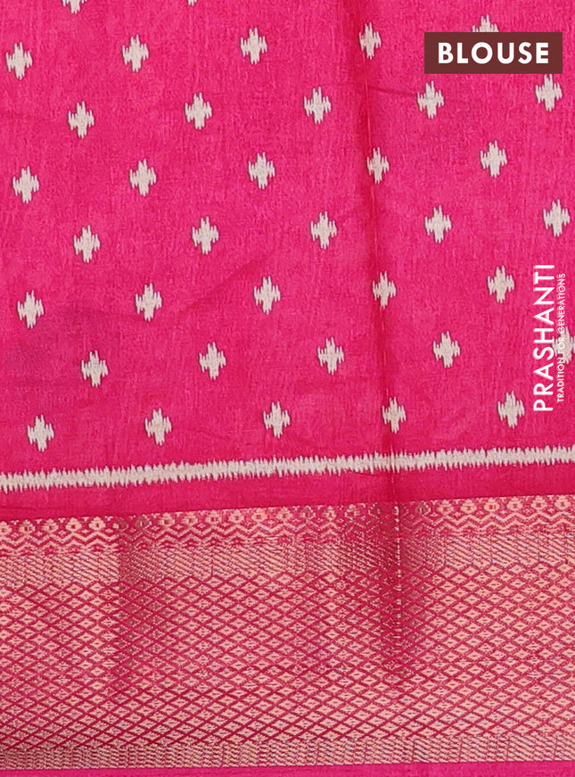 Semi dola saree pink with ikat butta prints and zari woven border