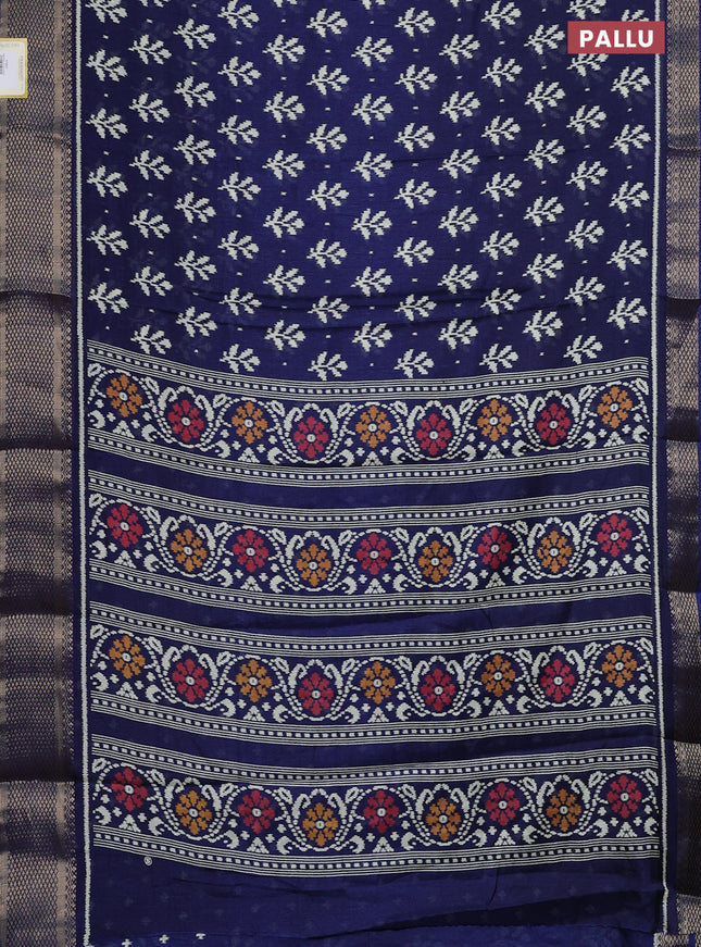 Semi dola saree dark blue with ikat butta prints and zari woven border