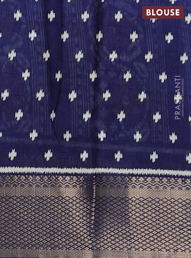 Semi dola saree dark blue with ikat butta prints and zari woven border