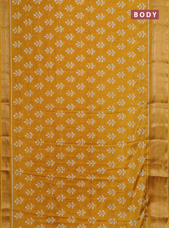 Semi dola saree mustard yellow with ikat butta prints and zari woven border