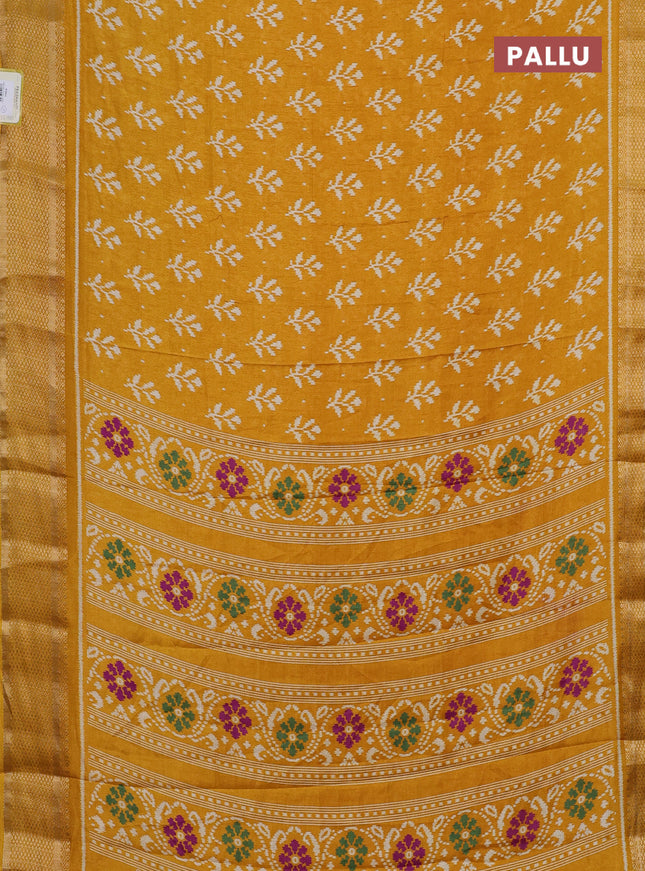 Semi dola saree mustard yellow with ikat butta prints and zari woven border