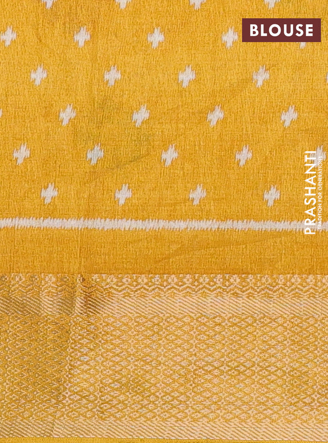 Semi dola saree mustard yellow with ikat butta prints and zari woven border