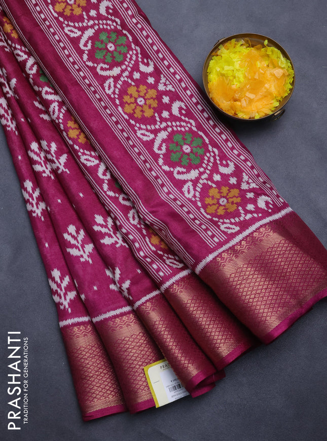 Semi dola saree purple with ikat butta prints and zari woven border