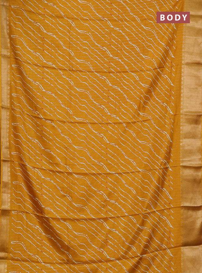 Semi dola saree mustard yellow with allover zari weaves & leheriya prints and zari woven border