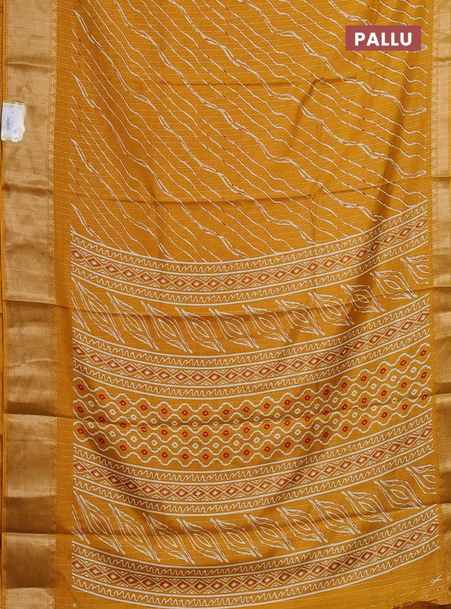 Semi dola saree mustard yellow with allover zari weaves & leheriya prints and zari woven border