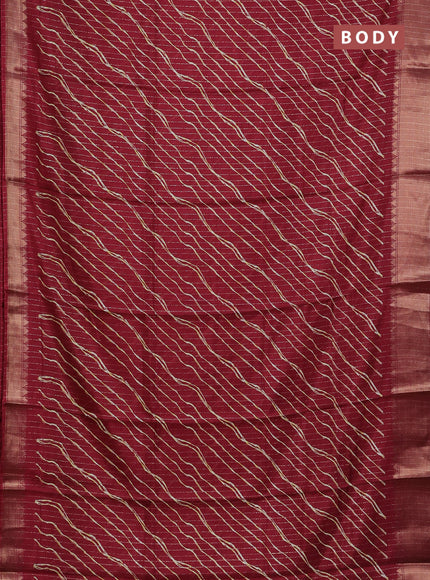 Semi dola saree maroon with allover zari weaves & leheriya prints and zari woven border