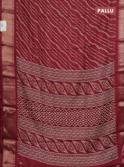 Semi dola saree maroon with allover zari weaves & leheriya prints and zari woven border