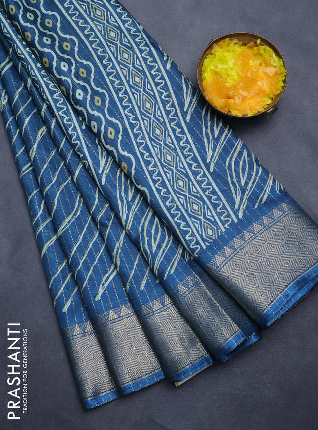 Semi dola saree peacock blue with allover zari weaves & leheriya prints and zari woven border