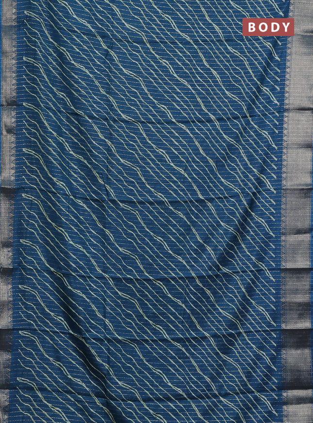 Semi dola saree peacock blue with allover zari weaves & leheriya prints and zari woven border