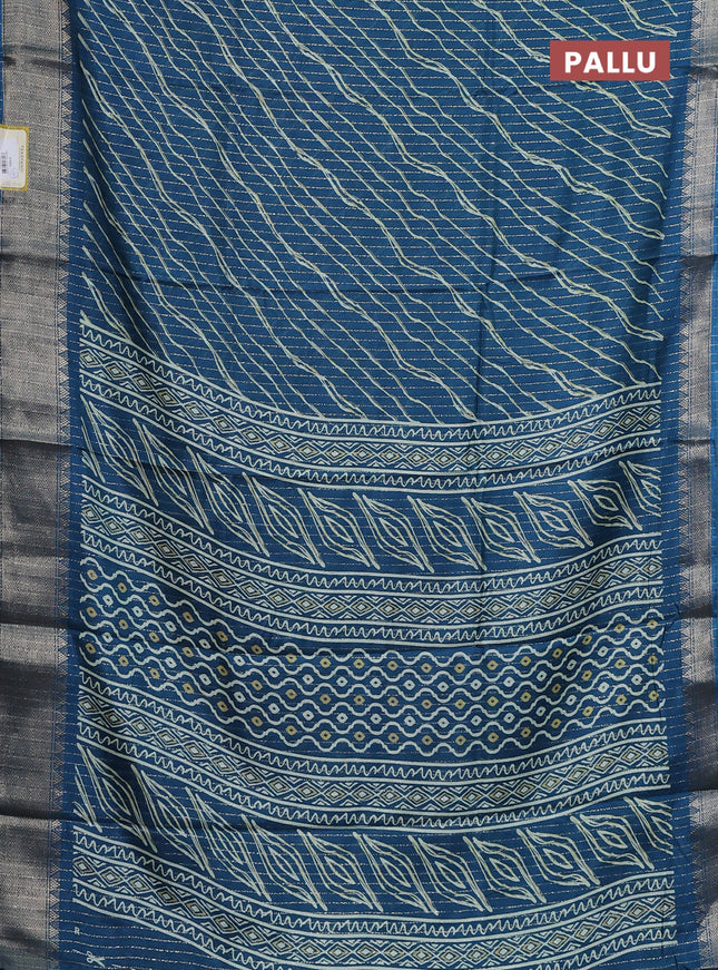 Semi dola saree peacock blue with allover zari weaves & leheriya prints and zari woven border