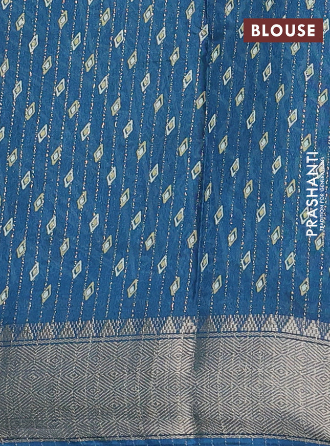 Semi dola saree peacock blue with allover zari weaves & leheriya prints and zari woven border