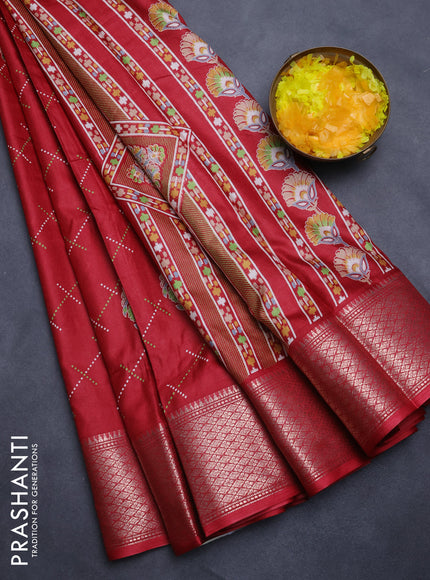 Semi dola saree maroon with allover prints and zari woven border