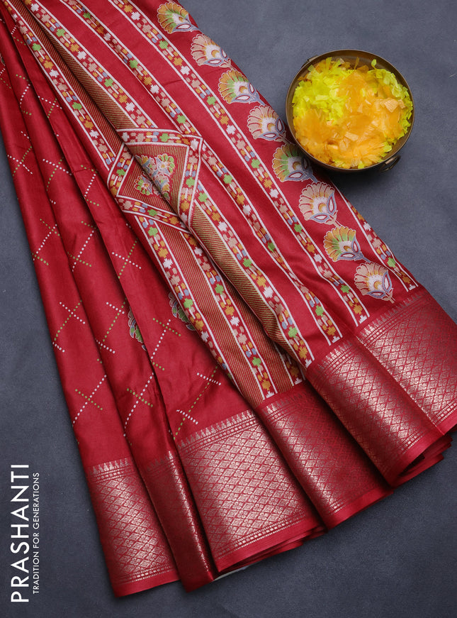 Semi dola saree maroon with allover prints and zari woven border
