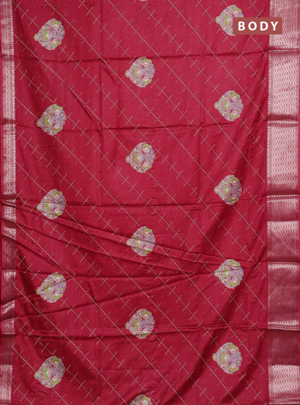 Semi dola saree maroon with allover prints and zari woven border