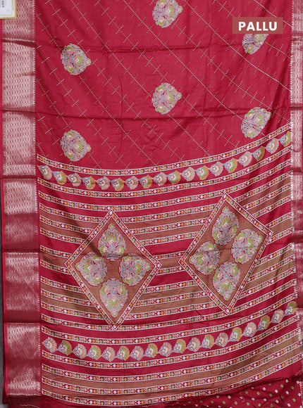 Semi dola saree maroon with allover prints and zari woven border