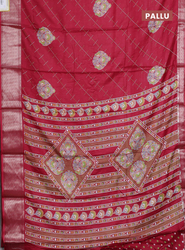 Semi dola saree maroon with allover prints and zari woven border