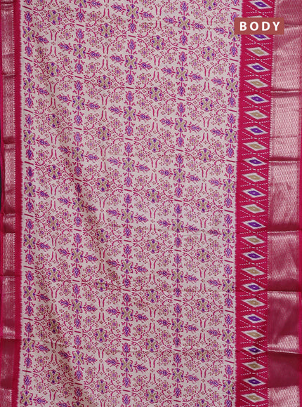 Semi dola saree cream and pink with allover ikat prints and zari woven border