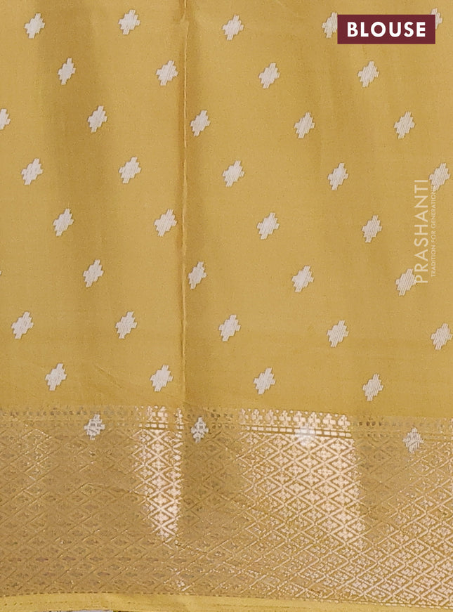 Semi dola saree pale yellow with allover prints and zari woven border