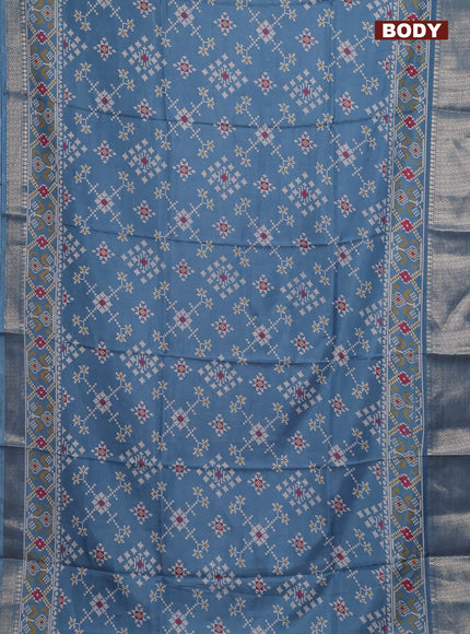 Semi dola saree pastel blue with allover prints and zari woven border