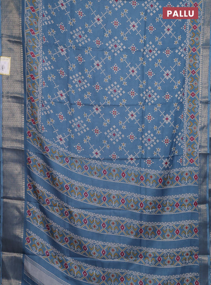 Semi dola saree pastel blue with allover prints and zari woven border
