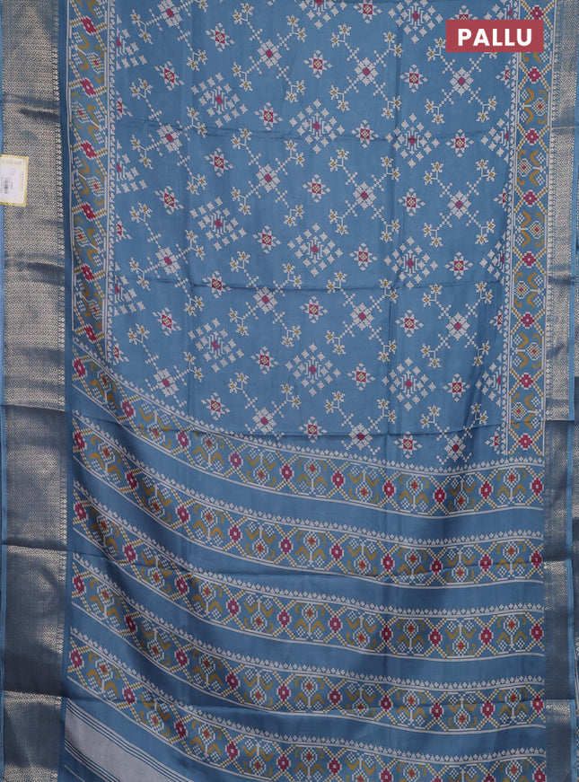 Semi dola saree pastel blue with allover prints and zari woven border