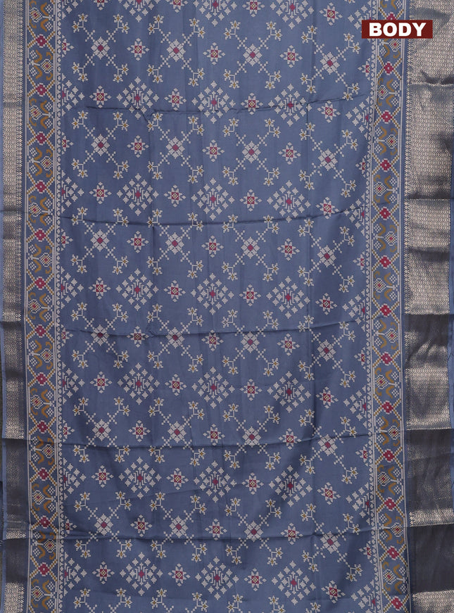 Semi dola saree grey with allover prints and zari woven border