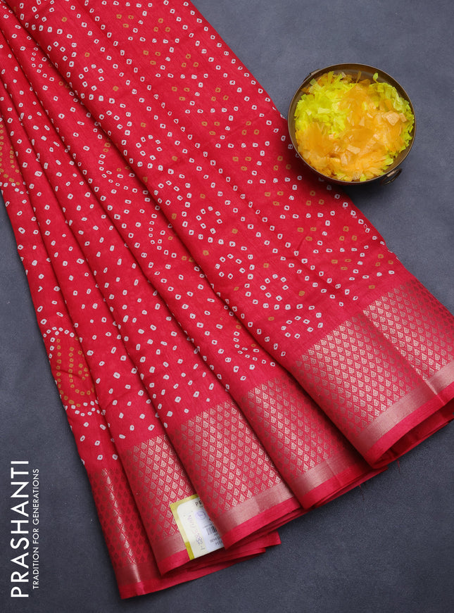 Semi dola saree pink with allover bandhani prints and zari woven border