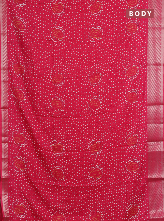 Semi dola saree pink with allover bandhani prints and zari woven border