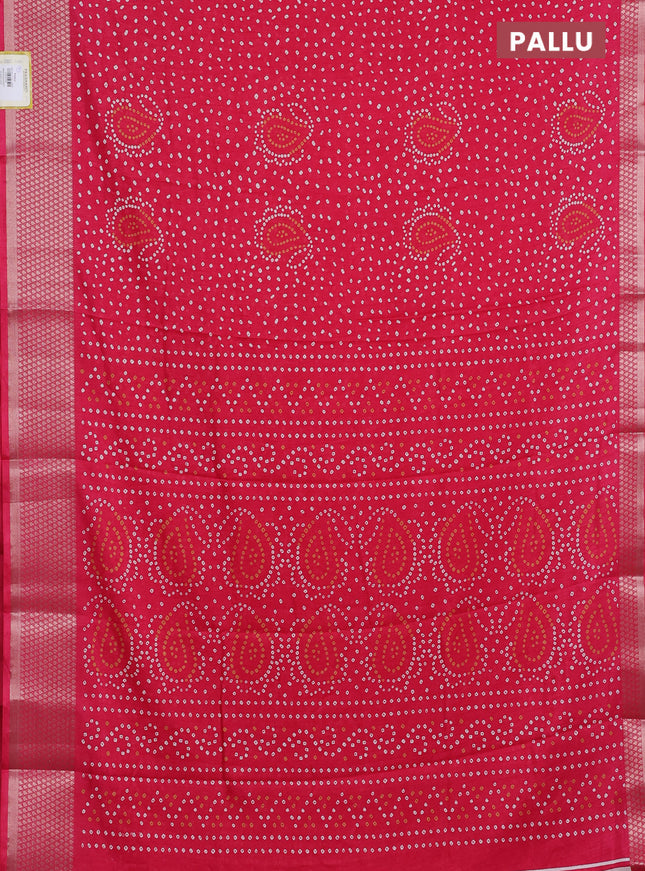 Semi dola saree pink with allover bandhani prints and zari woven border