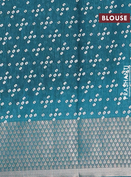 Semi dola saree teal green with allover bandhani prints and zari woven border