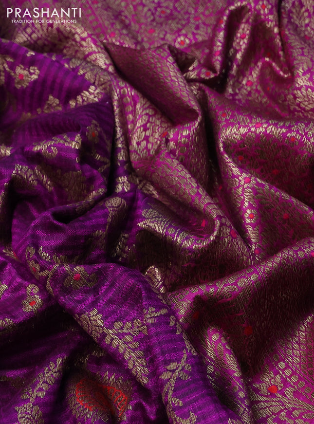 Banarasi handloom dupion silk saree purple and purple with allover thread & zari weaves floral weaves and woven border