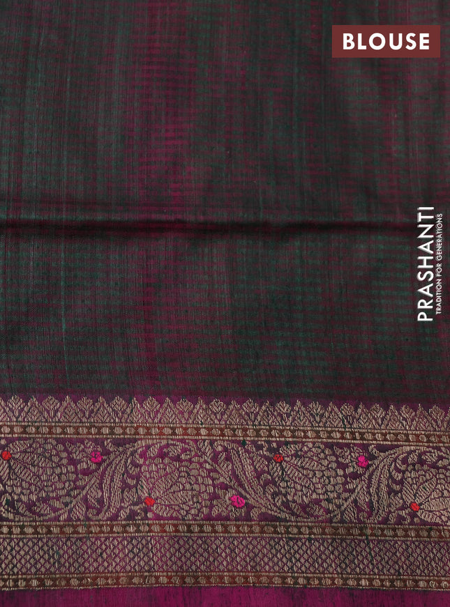 Banarasi handloom dupion silk saree green and purple with allover thread & zari weaves floral weaves and woven border