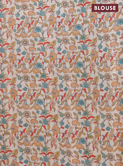 Kota saree orange with kalamkari applique work and zari woven piping border