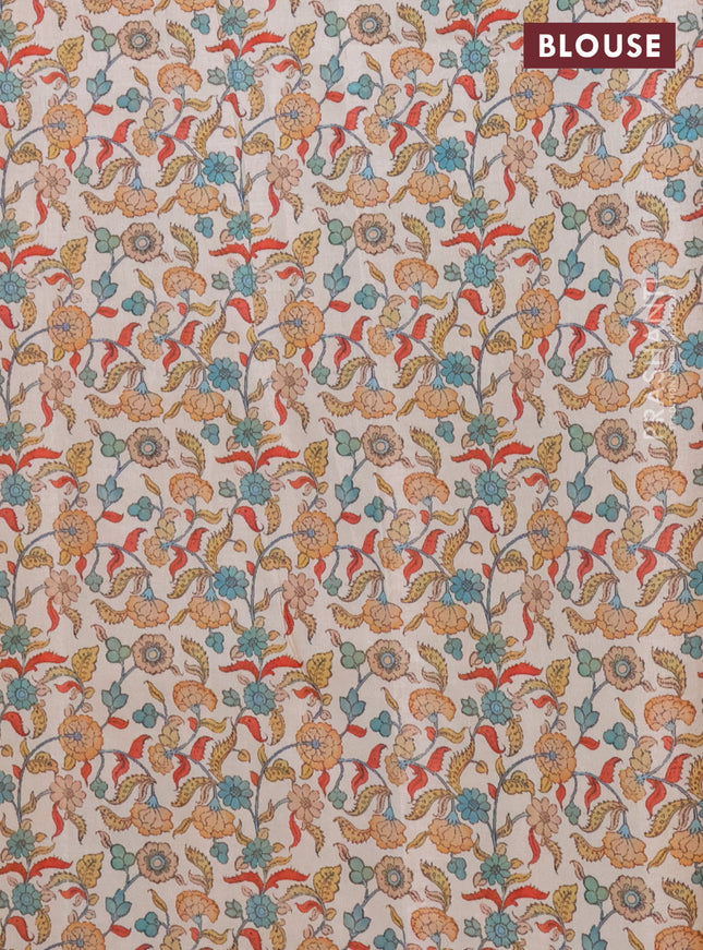 Kota saree orange with kalamkari applique work and zari woven piping border